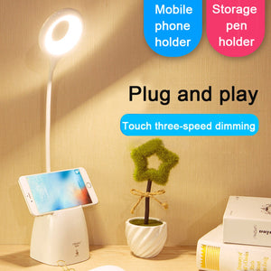 Creative 3-in-1 USB Rechargeable Eye Protection Table Desk Lamp With Pen Container And Phone Holder Function White/0-5W
