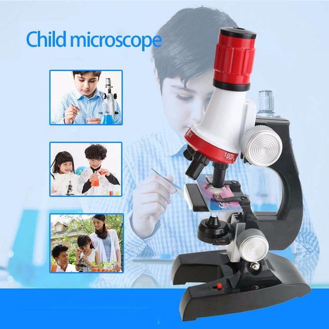 Biology Microscope Children Student 1200X Metal Educational Science Microscope With LED Light Gift For Kids Red