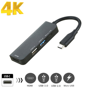 Cwxuan 4-in-1 USB 3.1 Type C to HDMI(4K) + USB 3.0 + Micro USB Charge Hub Adapter, USB-C HD Video Converter