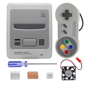 Geekworm Retroflag SUPERPi Case NESPi Console JCase with USB Gamepad + Heatsinks+ Fan Kit for Raspberry Pi 3 Model B+(plus)/3B