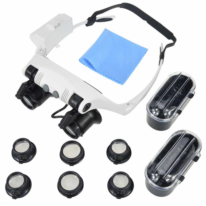 OJADE 10X 15X 20X 25X Wearing Glasses Eyes Illuminated Magnifier Magnifying Glass Watch Repairing Loupe With LED Lights