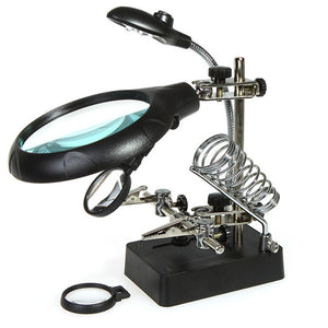 Magnifier with LED Light, 2.5X 7.5X 10X LED Light Magnifier, Helping Hand Auxiliary Clamp Alligator Clip Stand