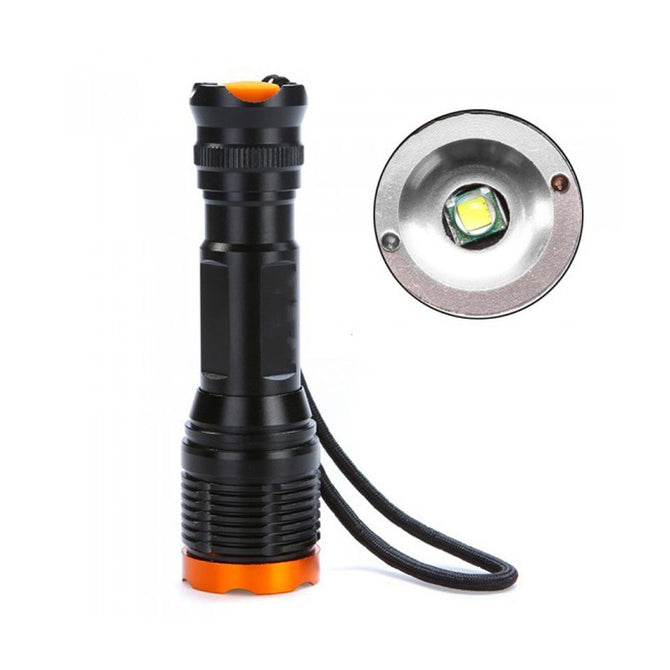 CREET6 Tactical Outdoors Focus Torch Light Black (Orange Head) T6 LED Flashlight Focus Torch Charger Battery White/Black