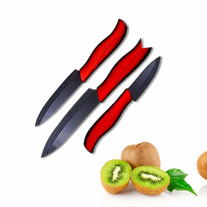 3-Piece Kitchen Knife Set, 3 4 5 Inches Zirconia Nano Ceramic Knives, Comfortable Wave Handle Sharp Blade Cooking Tools Red