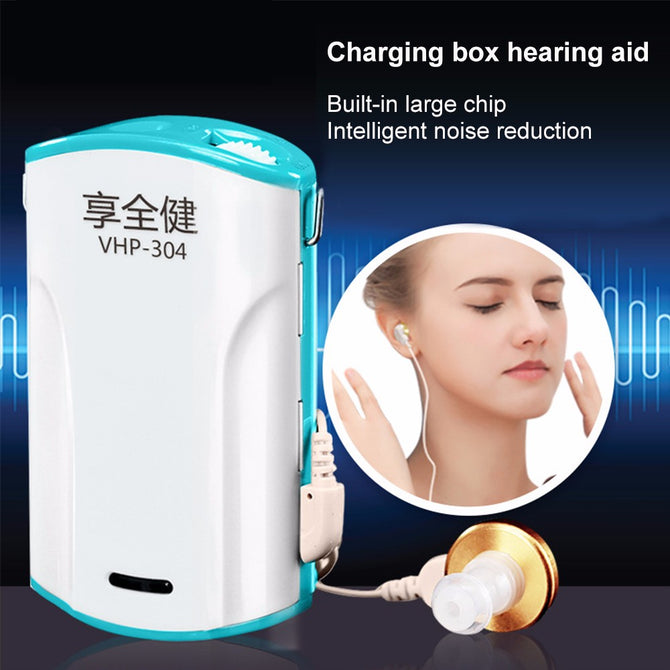 Pocket Wired Box Mini Hearing Aid, Battery Powered Best Sound Amplifier Receiver Ear Care Tool White