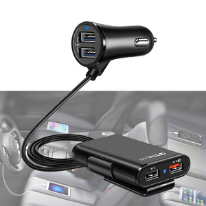 QC3.0 4 USB 8A Car Fast Charger with Extension Cord Cable