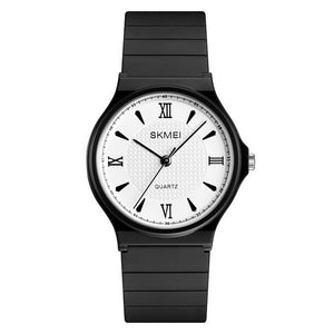 SKMEI Solid Fashion Women Watches For Lovers Leatherette Strap Wrist Quartz Watch Gold