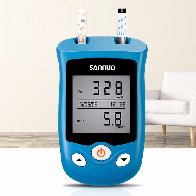 Sannuo EA-12 Uric Acid Blood Glucose Tester Kit Set Instrument + 50 Uric Acid Papers + 50 Needles Health Monitors