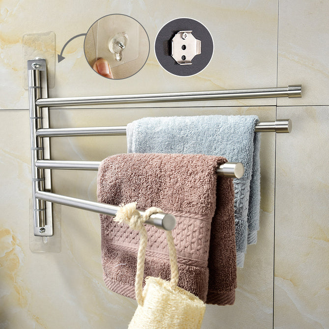 SBH184-4 Brushed Nickel Stainless Steel Self Adhesive Swivel Towel Bar Bathroom Towel Rack Swing Hanger Holder Save Space