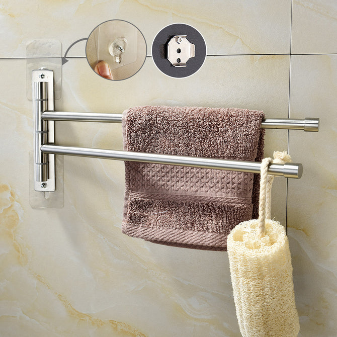 SBH184-2 Brushed Nickel Stainless Steel Self Adhesive Swivel towel Bar Bathroom Towel Rack Swing Hanger Holder Save Space