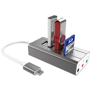 USB 3.1 Hub TO 3 Port USB 2.0 Hub + Headphone + Mic Ports Multi-Function Concentrator Sound Card Multi Ports Splitter
