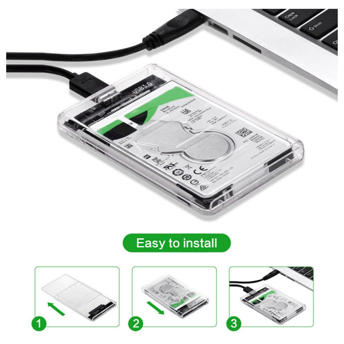 Portable USB3.0 Hard Disk Box HDD Enclosure Case, 2.5 Inches SATA Solid SSD Case White