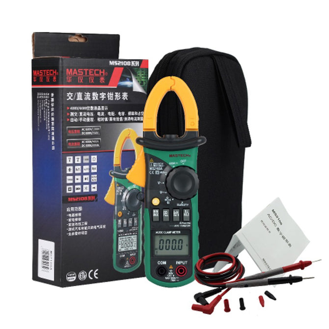Mastech MS2108A Digital Clamp Meter, Auto Range DC AC Current Voltage Frequency Tester Multimeter Black