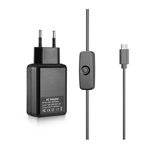 5V 3A Power Charger Adapter Supply + Micro USB Charging Cable with Switch For Raspberry Pi 3B+/3B