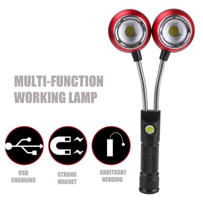 Multi-functional Flashlight Foldable Dual Head COB LED Work Light USB Multi-angle Adjustable Maintenance Lights 3W/Red