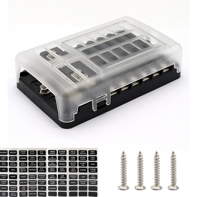 IZTOSS Car Modification 12-way Fuse Box with Negative Sink Line, LED Light
