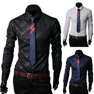 Autumn Unique Obscure Twill Shirt, Men\'s Casual Slim Long-sleeved Shirts White/M