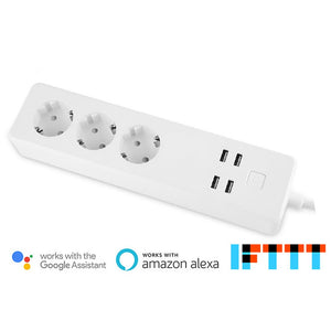 EU Plug Smart Wi-Fi Control Power Outlet With 3 AC Sockets + 4 USB Ports, Works With Amazon Alexa And Google Assistant White