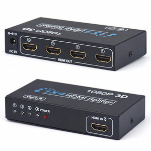 Kitbon 1 in 4 out HDMI 1.4 Splitter, 1X4 HD 1080P 3D Duplicator Amplifier Switch (EU Plug)