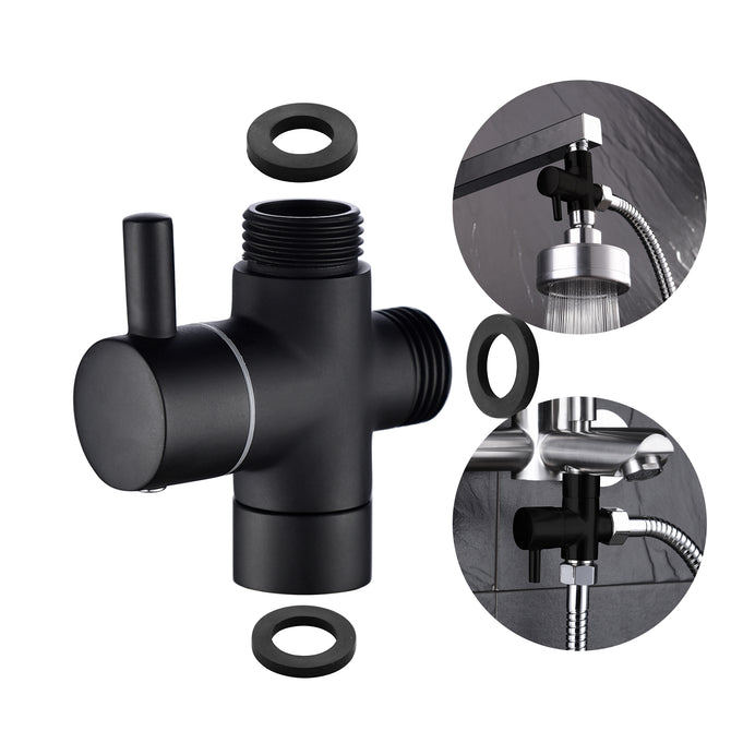 Ciencia Brass Black 3-Way Diverter Valve for Handheld Shower Head or Bath Tap