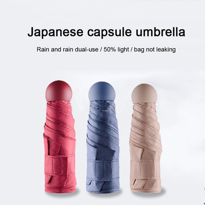 Stylish Mini Lightweight Outdoor UV Protection Sunny And Rainy Folding Umbrella With Capsule Storage Box Navy Blue