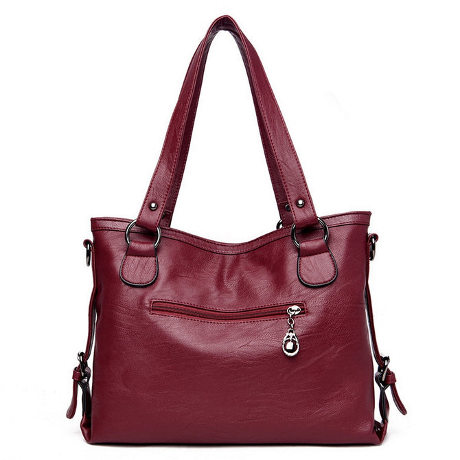 New Korean Version Fashion Simple Two-Piece Bags Set Soft Zipper Solid Color Large Handbags For Women Burgundy