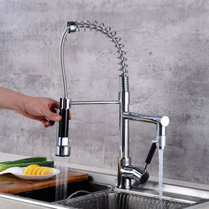 Brass Chrome Pull-out/?Pull-down 360 Degree Rotatable One-Hole Kitchen Faucet with Ceramic Valve, Single Handle