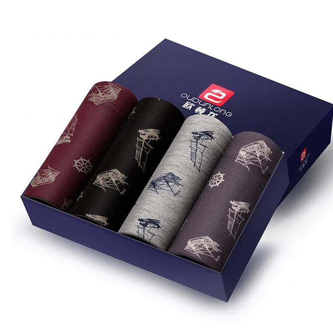 Mens Underwear Modal Boxers Sailing Printed Shorts 4 PCS/Set Multi/XL