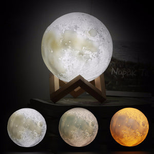BSTUO 15cm Rechargeable 3D Print Moon Lamp 3 Color Change Touch Switch Night Light