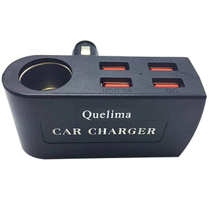 Quelima Car Point Smoke Hole Charger Four Port USB Car Charger + QC3.0 1-Port USB Car Charger