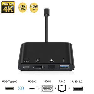 Cwxuan 4 in 1 USB-C Hub Adapter, USB 3.1 Type C to HDMI 4K+Gigabit Ethernet RJ45 +USB 3.0 Multilport Digitatal Video Converter