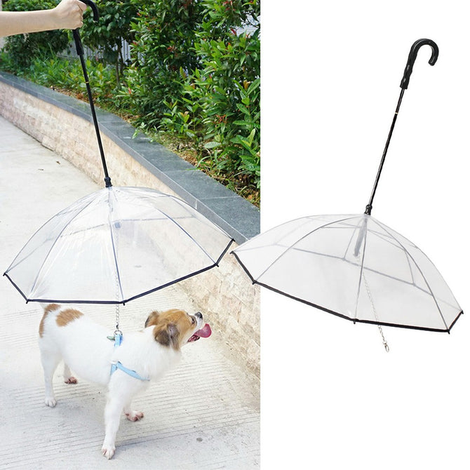 Transparent PE Pet Umbrella, Small Dog Umbrella Rain Gear With Dog Leads, Keeps Pet Dry Comfortable In Rain Snowing Clear