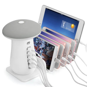 YWXLight 5 Port USB Charger Mushroom Night Lamp USB Charging Station Dock