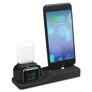 Measy 3 in 1 Silicone Airpods Charging Stand / Charging Dock Holder, Apple Watch Charging Station