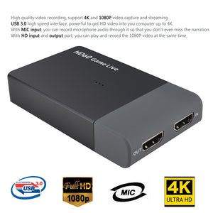 261M HD60 Game Live USB 3.0 4K 1080P Game Capture Streaming Video Converter, Support 4K Video for XBOX One PS4 HDMI Camera