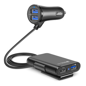 2.4A 3.1A 4 USB Ports QC3.0 Back Clipped Car Charger with 5.6ft Extension Cord Cable for Back Seat Charge