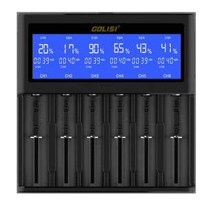 GOLISI S6 2A Smart Fast Charging 6-Slot 110-240V 50/60Hz DC 12V/1A Charger for Lithium Battery Only