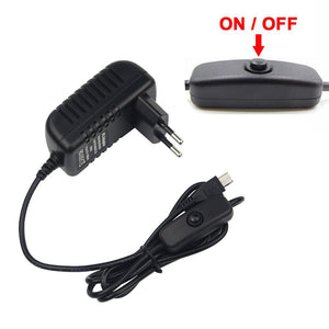Raspberry Pi 3 B+ Power Supply, 5V 3A Switch Button Micro USB Power Charger Adapter Plug for Raspberry Pi 3 Model B+