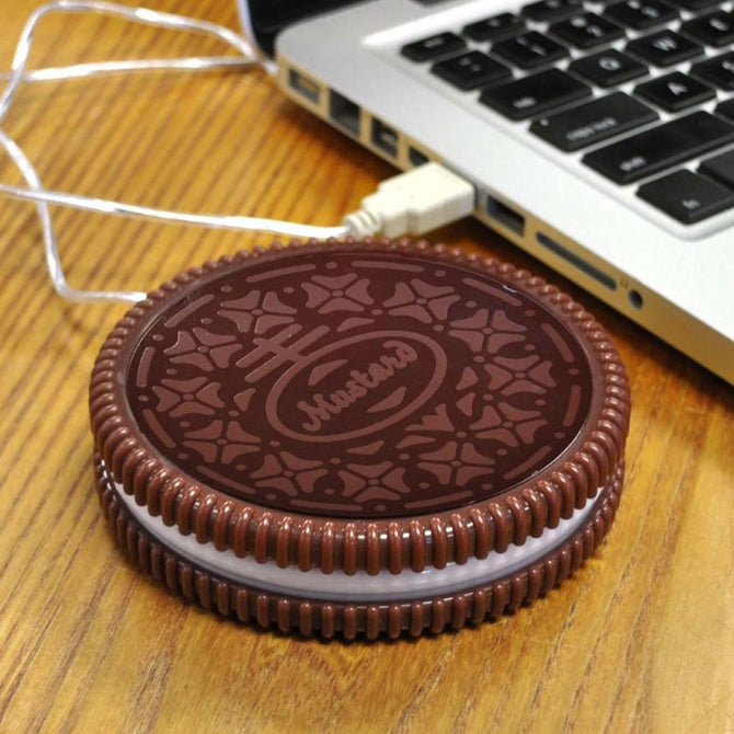 Mat Cup Warmer Milk Heater Coffee Mug Drink Coaster Tea Insulation USB Mug Heating Pad COOKIE Design Cup M/Brown