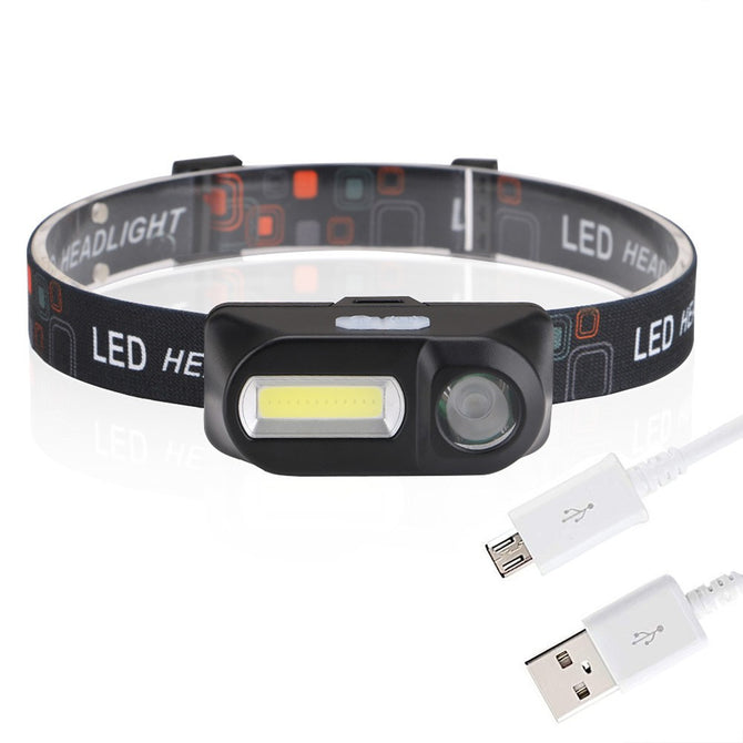 Portable Mini COB LED Fishing Headlamps Strong Light Outdoor Camping Waterproof USB Rechargeable White/Black