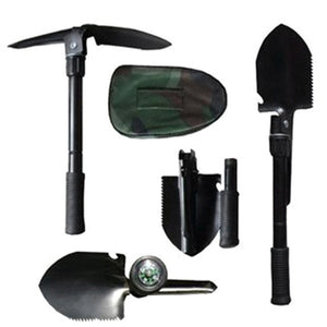 Multifunctional Military Stainless Steel Tri-fold Shovel Portable Micro Folding Survival Spade For Outdoor Activity Black