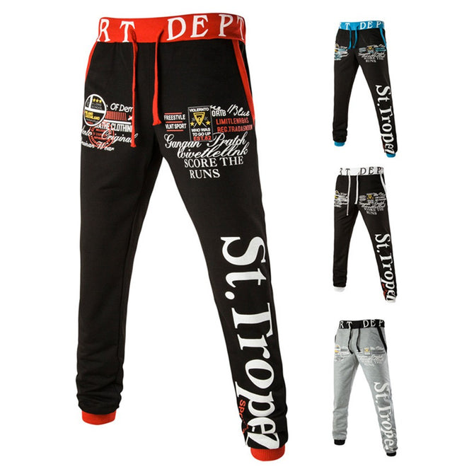 Fashion English Letter Printing Men Skateboard Trousers, Casual Elastic Waistband Hip Hop Streetwear Joggers Sweatpants White/M
