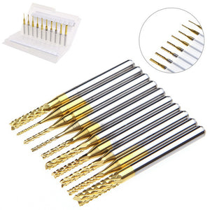 ZHAOYAO 10Pcs Titanium Coat Carbide 0.8mm-3.175mm End Mill Engraving Bits