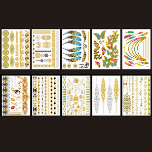 Various Patterns Metal Gold Foil Hot Silver Waterproof Bronzing Temporary Tattoo Sticker 148*210MM YH-081~YH-105 Chocolate