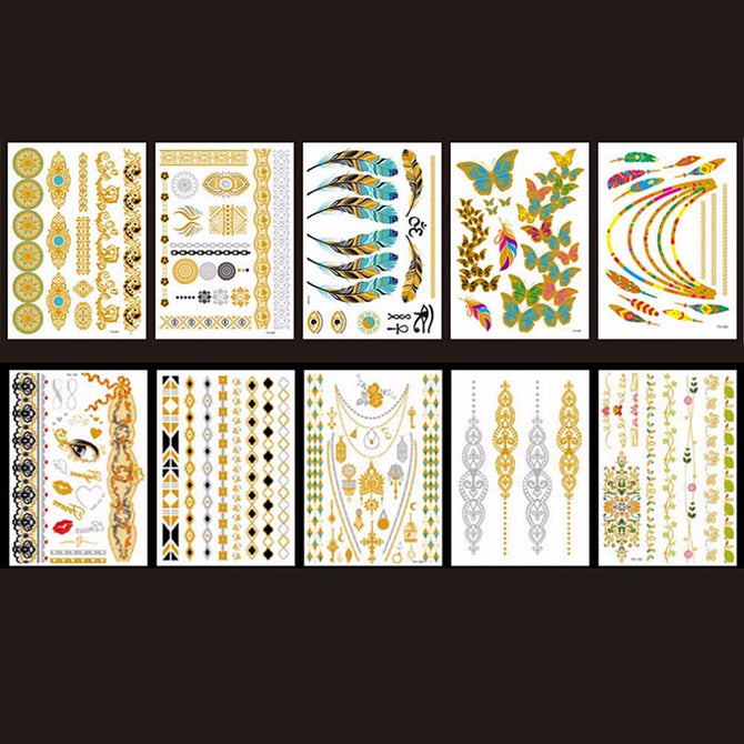 Various Patterns Metal Gold Foil Hot Silver Waterproof Bronzing Temporary Tattoo Sticker 148*210MM YH-081~YH-105 Chocolate