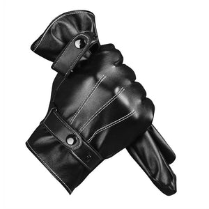 Winter Warm Plus Velvet Windproof Faux Leather Touch Screen Motorcycle Cycling Gloves For Male Black