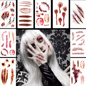 Zombie Scar Temporary Tattoo Fake Scars Bloody Costume Makeup Halloween Decoration Horror Wound Scary Sticker Light Grey