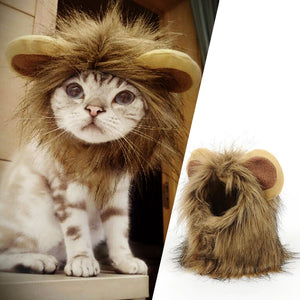 Funny Small Dog Cat Cosplay Lion Wig Head Cap Hat With Ear For Puppy Cats, Autumn Winter Dress Up Costume Muffler Scarf Gold/S