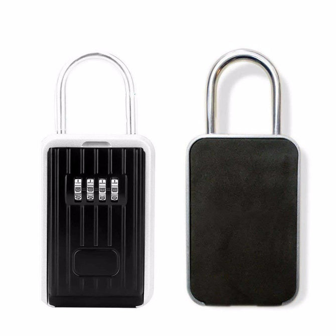 Outdoor Key Safe Storage Box Padlock, Aluminum Alloy Password Combination Security Keys Hold Safes For Home Office Black