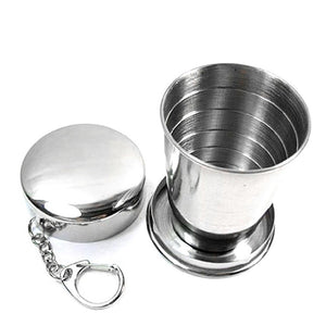 Stainless Steel Camping Folding Cup, Portable Outdoor Travel Demountable Collapsible Cup With Keychain Silver